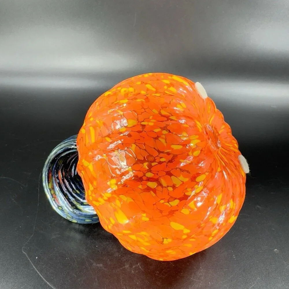 Hand Made Art‎ Glass Pumpkin Heavy Figure Paperweight Hand Blown Glass Decor VTG